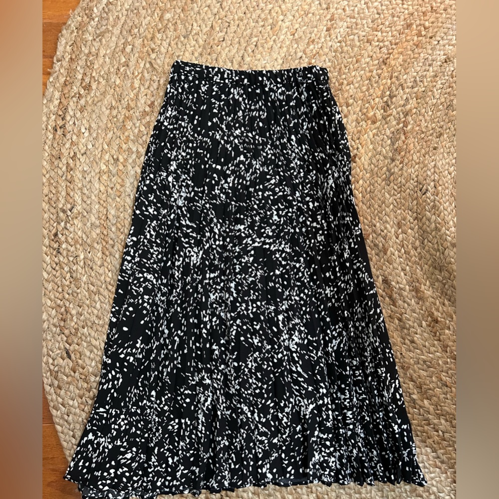 Halogen Black/White Speck Accordion Pleat Midi Skirt XS